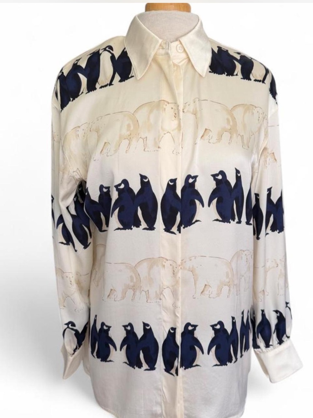 ESCADA Vintage 100% Silk Penguin & Polar Bear Print Blouse Size 38 / M